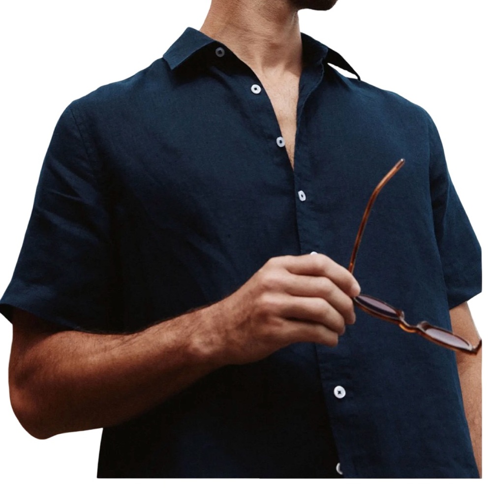 Quince NWT European Linen Short Sleeve Shirt Deep Navy Men’s Size M - Picture 3 of 7